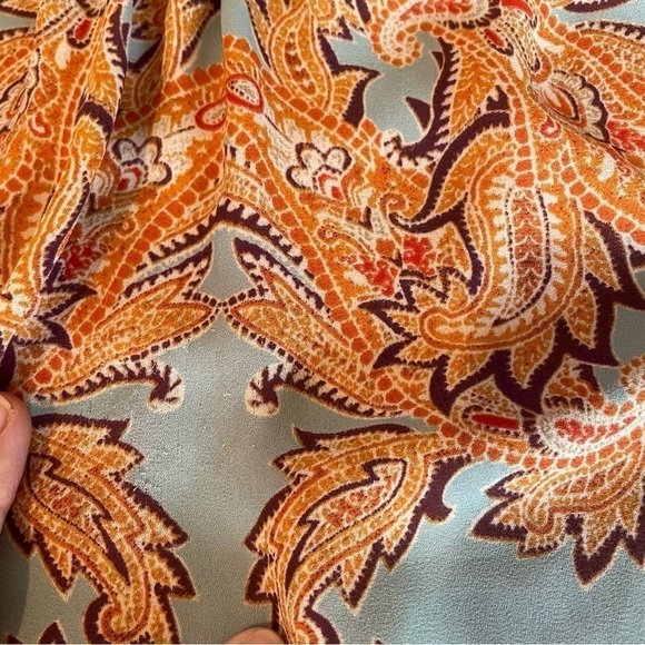 ROSE + OLIVE Orange Blue Paisley Geo Split Back Sleeveless Boho Tank Top Blouse - Picture 13 of 16